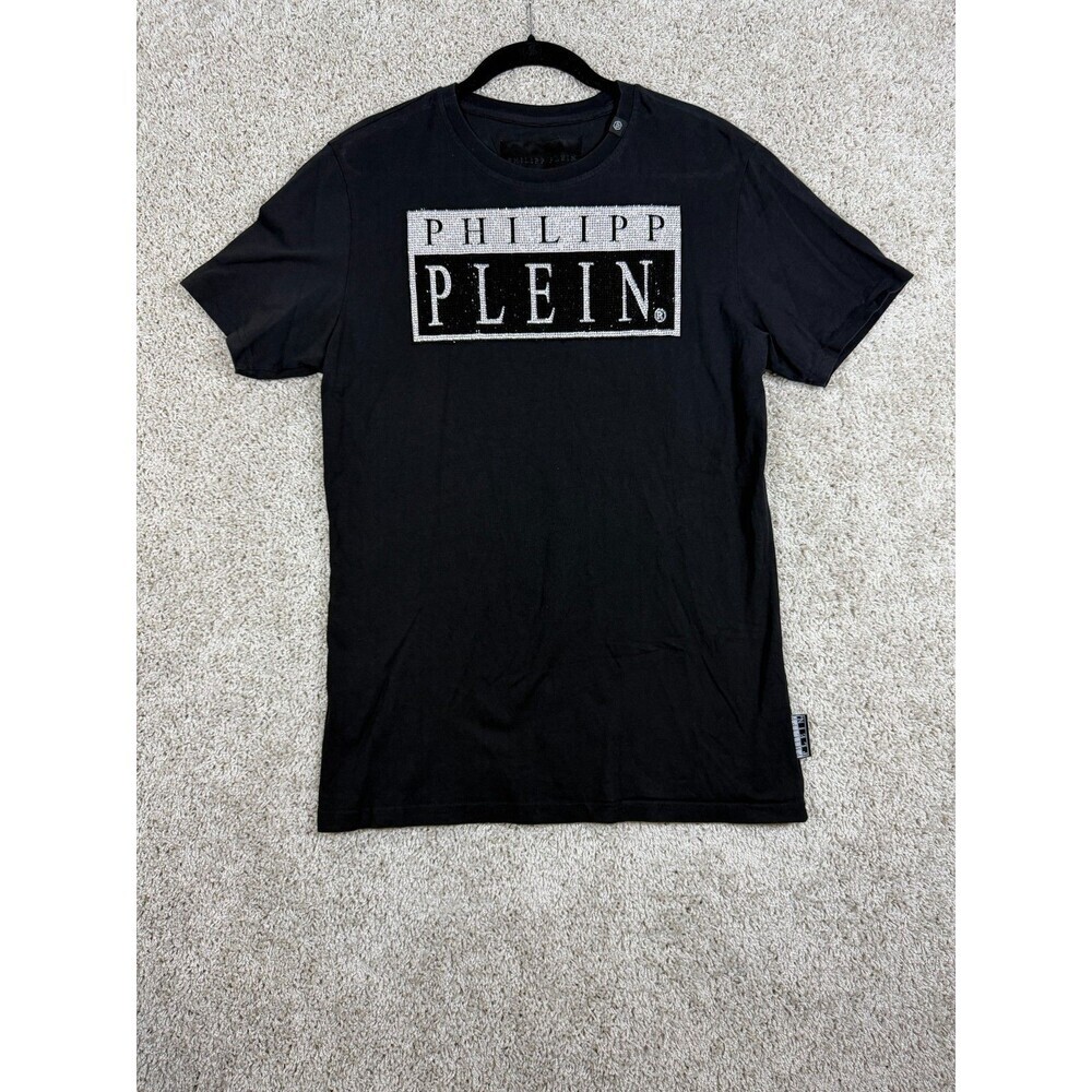 Philipp Plein Logo T Shirt Mens XL Black Crystal Graphic Cotton Tee